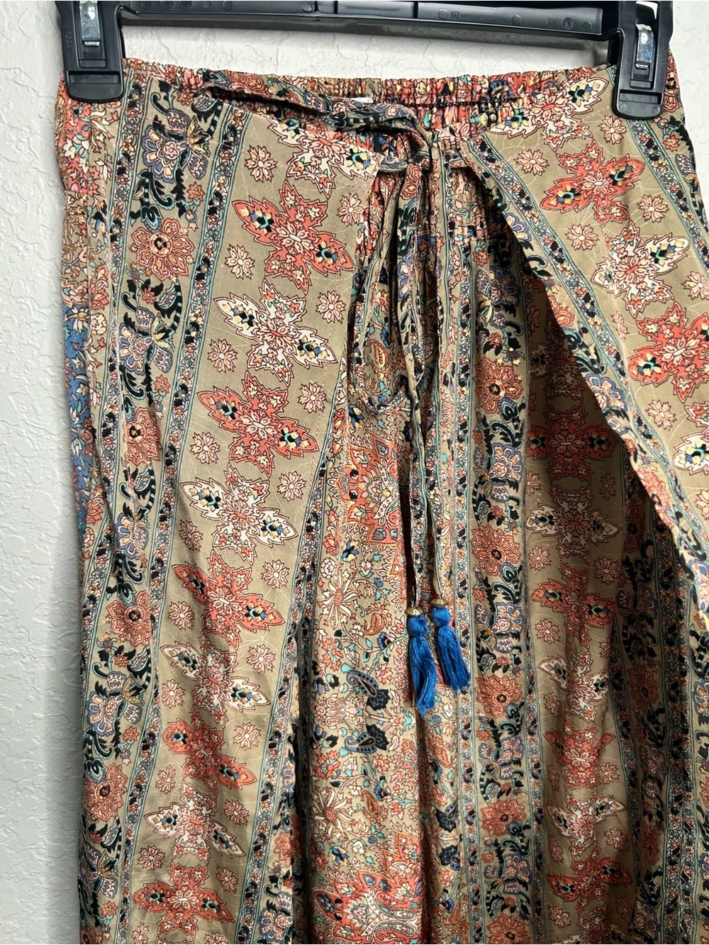 Paani Boho Paisley Metallic Wide Leg Palazzo Pants Tassel Tie Waist Size S - Picture 5 of 10